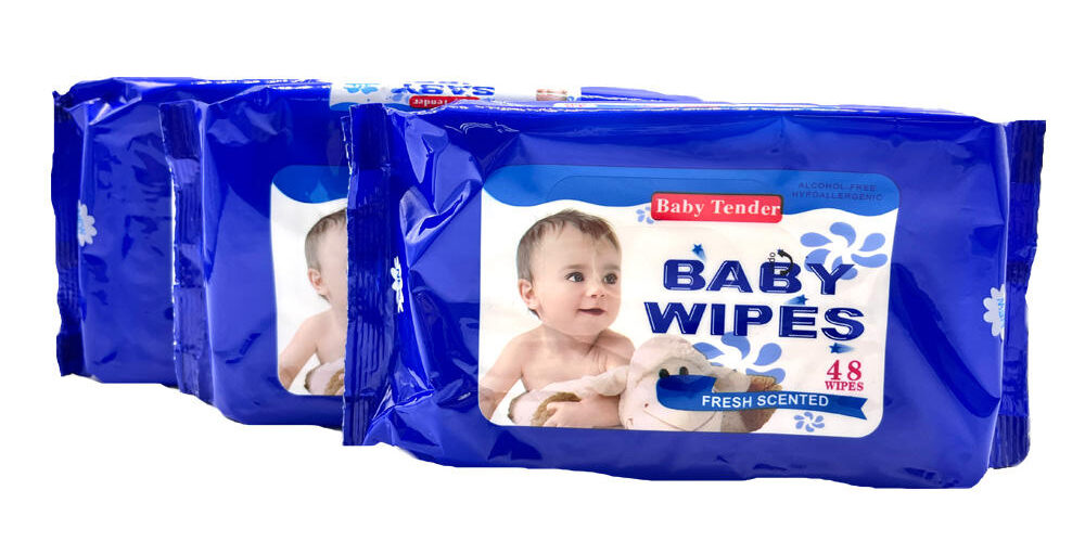 Scented nonwoven baby wipes for gentle cleaning